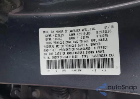 2016 Honda Accord Sport from USA, damaged, VIN 1HGCR2F53GA114565
